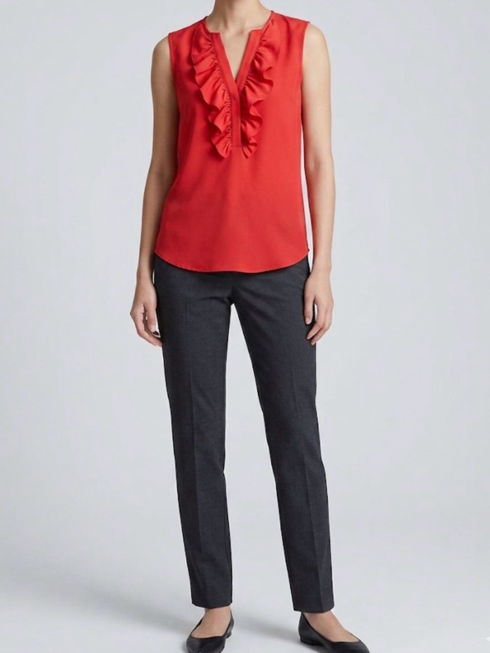 J.Crew Sleeveless Red V-Neck Ruffle Blouse Shell Top Medium